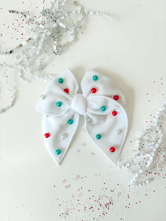 Velvet White Holiday Bow